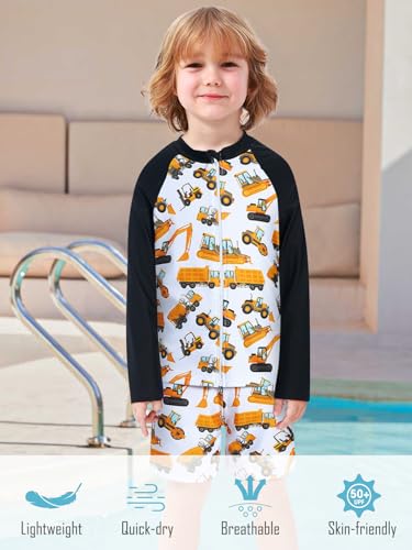 Boys UPF 50+ Zipper Rash Guard Set with Shorts - 4-5T Truck
