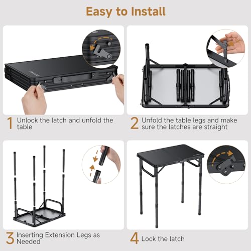 Diceaynico 22.8" x 15.7" Black Folding Camping & Picnic Table, 3 Adjustable Heights