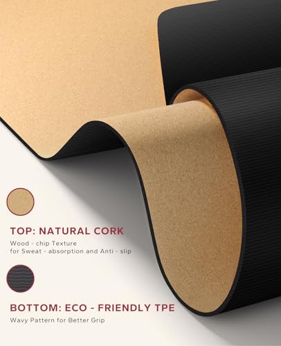 Yellow Large Cork Yoga Mat 72x36 Inch Non-Slip Cushioned Support for Yoga Pilates