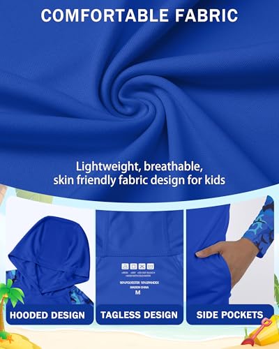 Boys Rash Guard Swim Hoodie - Long Sleeve Sun Shirt, Large Sapphire