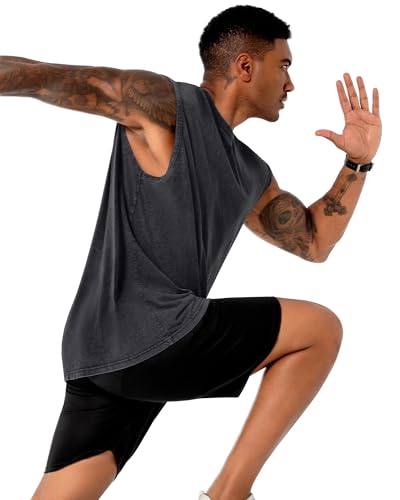 Men's Loose Sleeveless Acid Wash Tank Top - Black - Small