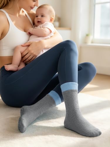 Women's Non-Slip Pilates Grip Socks - Mid Calf - Grey