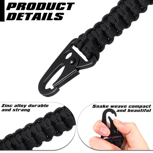 Yoojahow 6 Pcs Paracord Keychain Set 550 Cobra Weave Black with Steel Clasps