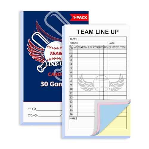 120-Count Baseball Lineup Card Book - 4-Part Carbonless, 16 Players
