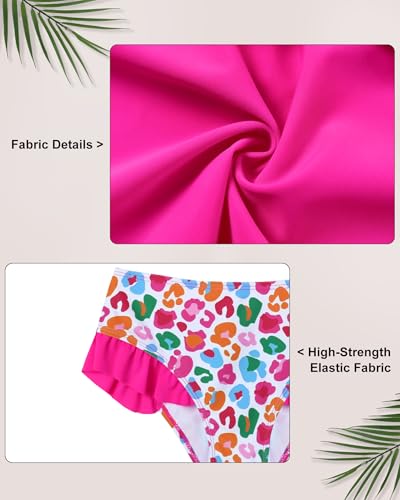 Girls 2-Piece Ruffled Bikini Set - Adjustable Straps, Red, 7-8 Years