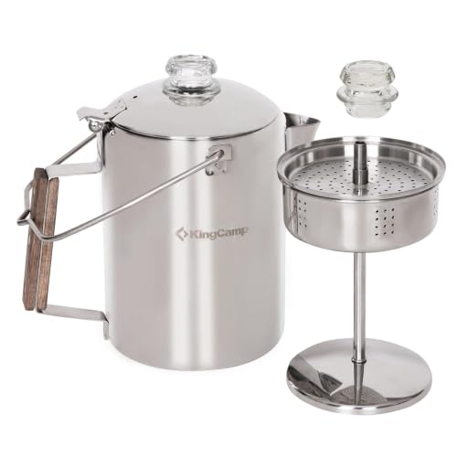 KingCamp Silver 9-Cup Percolator Coffee Pot Stainless Steel Camping Kettle