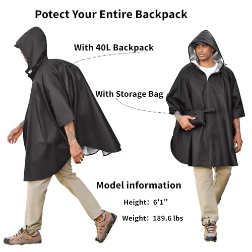 COOFANDY Rain Ponchos for Adults – Lightweight Waterproof Hooded Packable Rain Jacket