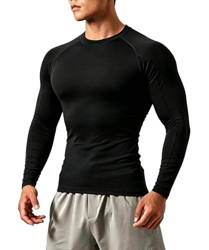 Men's Long Sleeve Compression Shirt - Quick Dry Base Layer - Large/Black