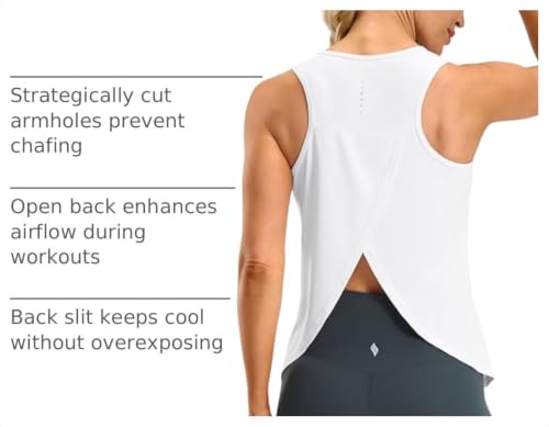 SANTINY Women's Open Back Athletic Tank Top - Medium White - Workout & Running Shirt