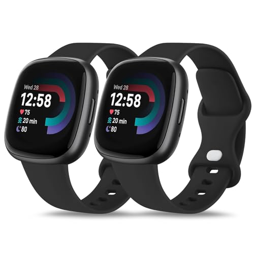 Soft Silicone Bands for Fitbit Versa 4/3 & Sense 2/1 - Black/Black, Large