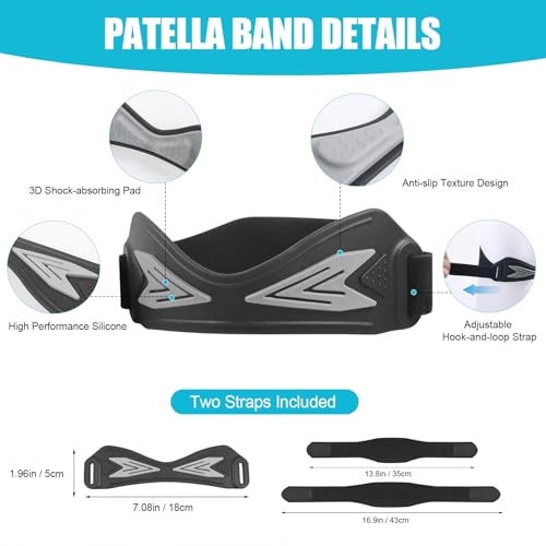 Patellar Tendon Support Strap - Non-Slip Silicone Knee Brace - One Size - Black