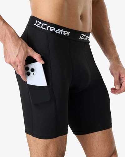 JZCreater 5-Pack Men’s Compression Shorts with Pocket – 3 Black, 1 White, 1 Grey Baselayer