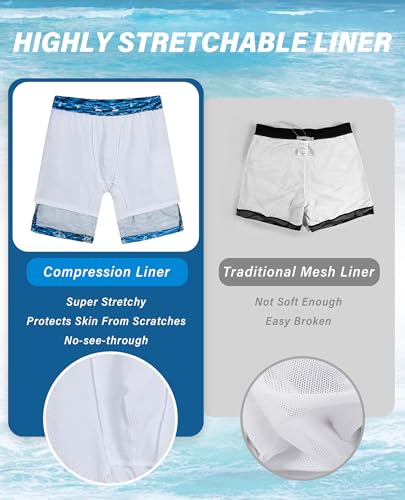 9 Inch Men's Swim Trunks with Compression Liner - Water Ripples