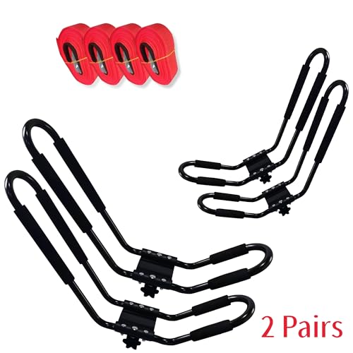 Universal Kayak J-Bar Roof Rack with Tie Down Straps - 4 Pcs