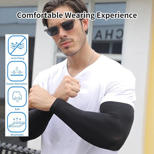 3-Pack UV Protection Compression Arm Sleeves - Cooling Tattoo Cover - Black