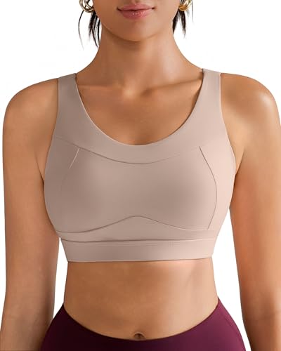 RUNNING GIRL High Impact Sports Bra for Women D-Nude Large Racerback Crop Tank Longline Push-Up