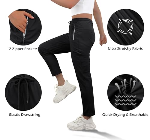 IWOLLENCE Women's Active Stretch Pants Large Black Quick Dry Workout Leggings