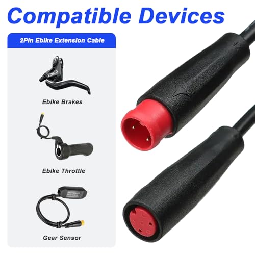DKARDU 2Pin Waterproof Ebike Extension Cable for Lights, Sensors & Brake - 2 Pack
