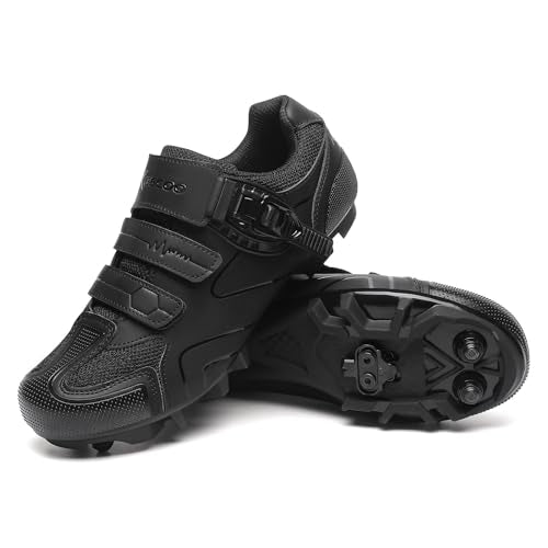 Mountain Bike Shoes for Men with SPD Cleats - Black