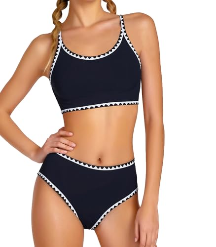Girls Adjustable Straps Bikini Set - 2 Piece Swimwear Black, Size 11-12 Years