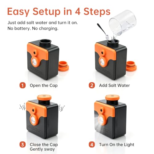 Saltwater Emergency Light with 400-Hour Battery-Free LED, No Charging Needed, Camping & Survival