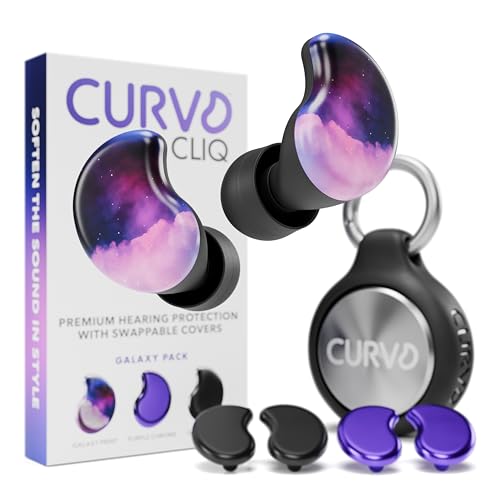 CURVD Cliq Noise Cancelling Ear Plugs ? Reusable Concert Earplugs for Noise Reduction with Swappable Covers, 5 Tip Sizes & Travel Case. Stylish, Comfy, and Customizable Protection