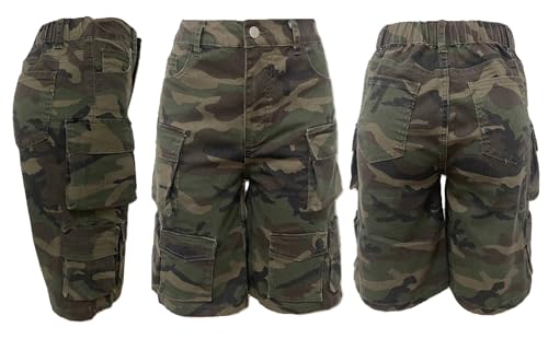 Tbahhir Women's Camo Cargo Denim Shorts High Waist Bermuda Knee Length - Army Green Medium