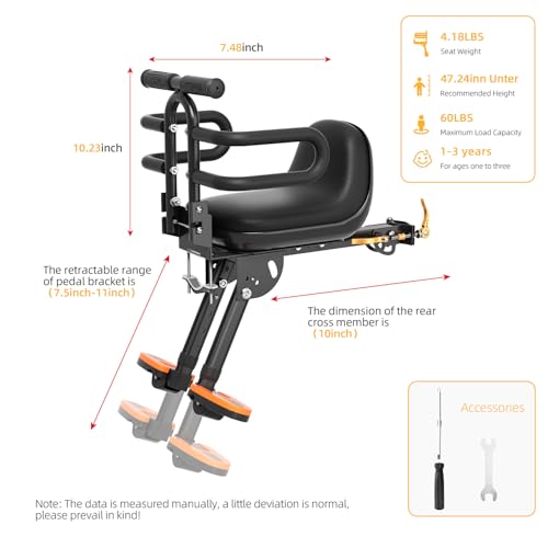 Child Bike Seat with Guardrail & Cushion - Black (Mountain Bike)