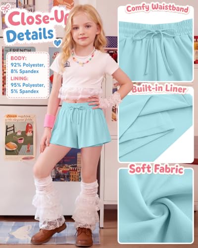 Girls Athletic Shorts - 2 Pack Butterfly Design, Sizes 5-14