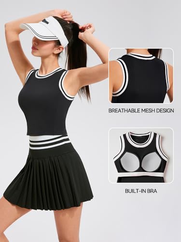 Airfree Two-Piece Tennis Skirt Set for Women, High-Waisted Pleated Golf/Active Skirt with Pockets – Black, Medium