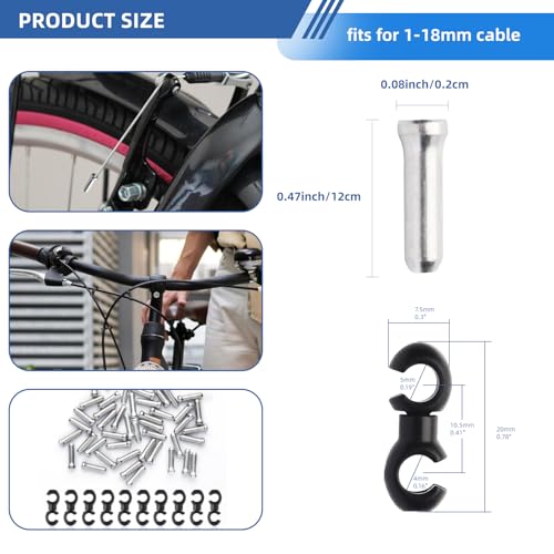 60-Piece Aluminum Alloy Bike Cable End Caps and S-Hook Clips Set