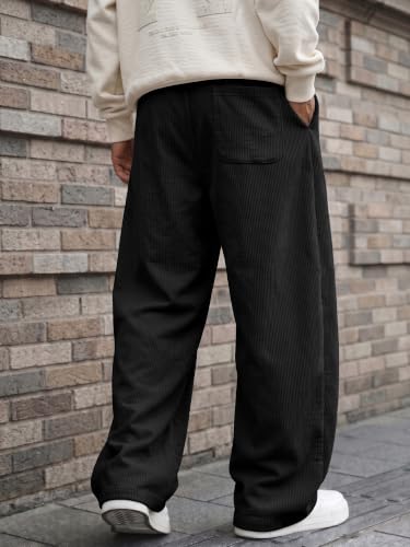 Men's Corduroy Fleece-Lined Baggy Sweatpants - Black, Medium