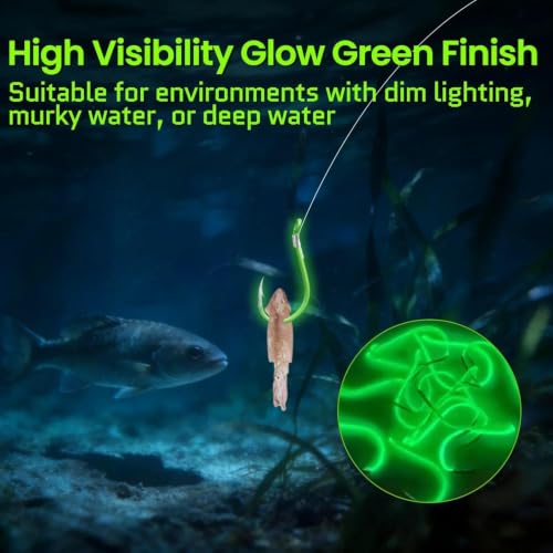 Octopus Fishing Hooks - Glow Green Circle Hooks, 50 Pcs, 9#