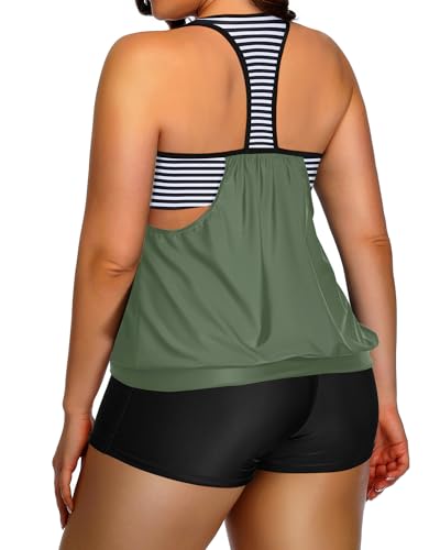 Holipick Women's Plus Size Army Green Tankini Swimsuit 16 Plus Tummy Control Two-Piece Bathing Suit