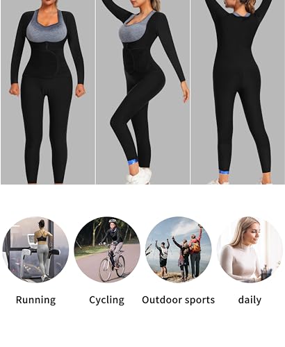 Full Body Sauna Jumpsuit Sweat Suit - Heat Trapping, Blue Lining, Large