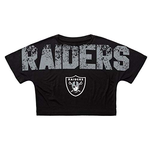 Las Vegas Raiders Womens Distressed Logo Petite Crop Top Shirt - FOCO NFL Fan Apparel