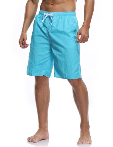 Quick Dry Men's Swim Trunks with Mesh Lining - Sky Blue