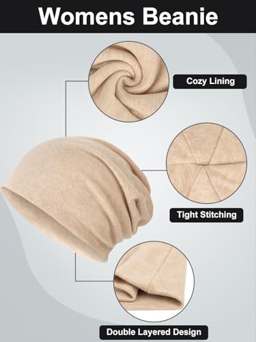 Cotton Slouchy Beanie Hat - Large, Black Khaki for Men & Women