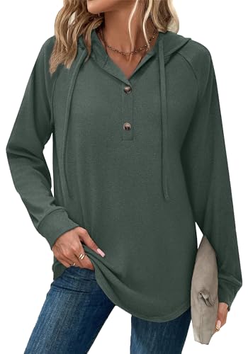 Women's V Neck Button Sweatshirt - Casual Fall Hoodie