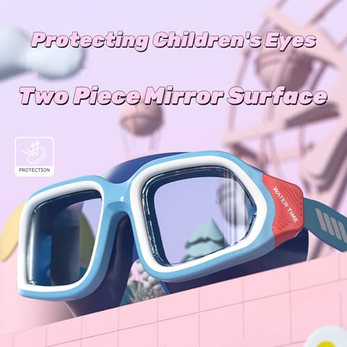 Water Time Kids Swim Goggles for Ages 4-12 (Blue) – Clear Vision, Anti-Fog, UV Protection, Comfortable Fit