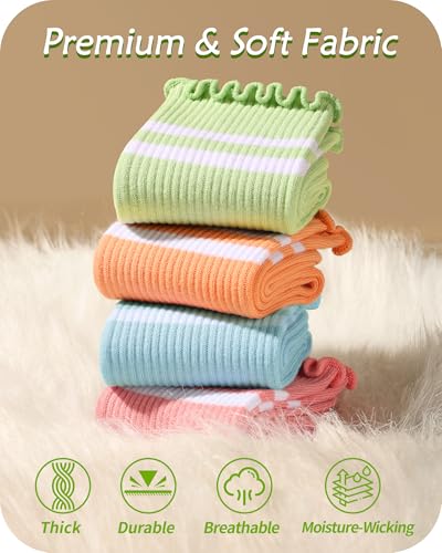 Non-Slip Pilates Socks for Women - Ruffle Crew, 4 Pairs Multicolor