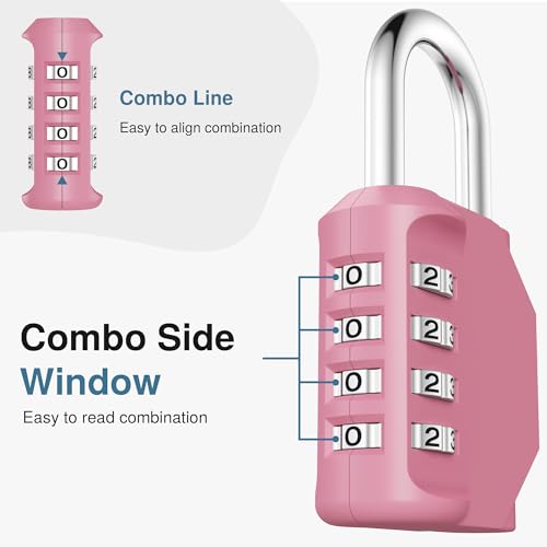 Puroma Combination Lock 4 Digit Waterproof Locker Locks Secure Outdoor Padlock for Gym Lockers, Toolboxes, Gates, Fences, Storage, Sports Locker, Cabinets (Rose Pink)
