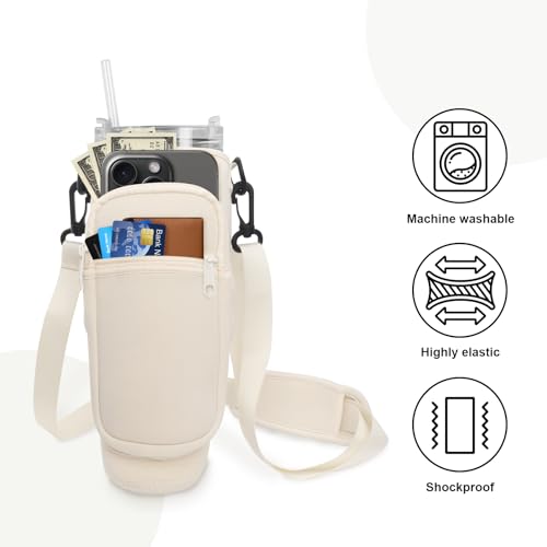 Water Bottle Carrier Bag with Phone Pocket - Adjustable Sling Pouch