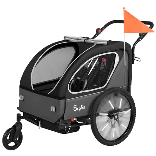 Kids Bike Trailer with Canopy & Pushcart - Black, 2-in-1 Design