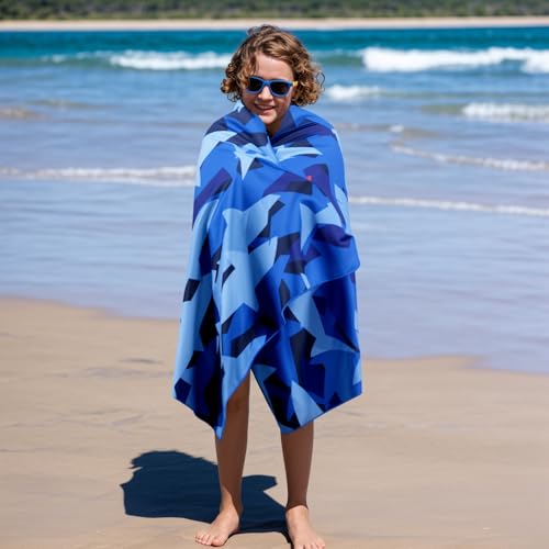 Large Microfiber Beach Towel - Blue Shark Design, Sand Free