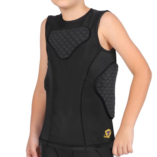 Youth Football Protective Vest Medium with 10mm Impact Pads, Breathable Compression Shirt for Kids