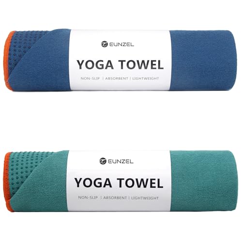 Hot Yoga Towel with Grip Dots - Non-Slip, Absorbent - 72" x 24" - Dark Cyan/Steel Blue