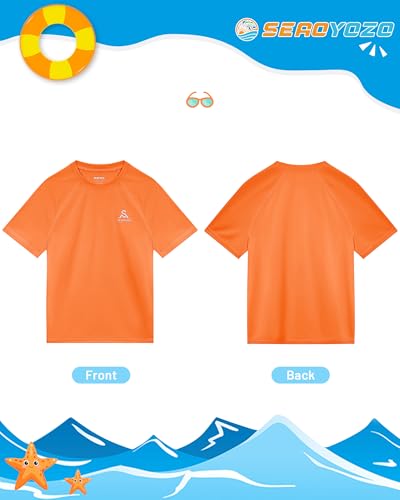 Boys Short Sleeve Rash Guard Swim Shirt - UPF 50+, Small / Orange