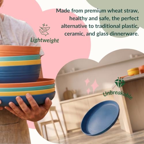 Homienly 20-Piece Wheat Straw Dinnerware Set Multicolor - Unbreakable Plates, Bowls, Cups & Utensils for Camping, Microwave & Dishwasher Safe