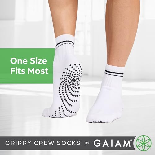 Non-Slip Grippy Crew Socks for Pilates & Yoga - White, 2-Pack